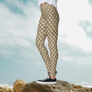 Modern Sand Beige Mermaid Fish Scales Pattern Leggings