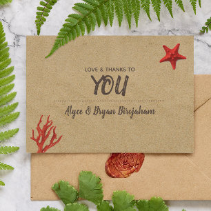 Modern Sand & Coral Wedding Thank You Note Card