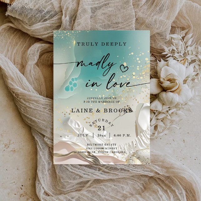 Modern Sand Watercolor Ethereal Shoreline Wedding Invitation (Creator Uploaded)
