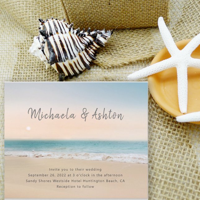 Modern  Sandy Beach Wedding Invitation Postcard (Creator Uploaded)