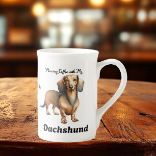 Modern Sandy Brown DACHSHUND Personalise Bone China Mug