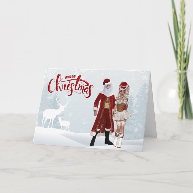 Modern Santa and Mrs. Claus Christmas Card (Front)