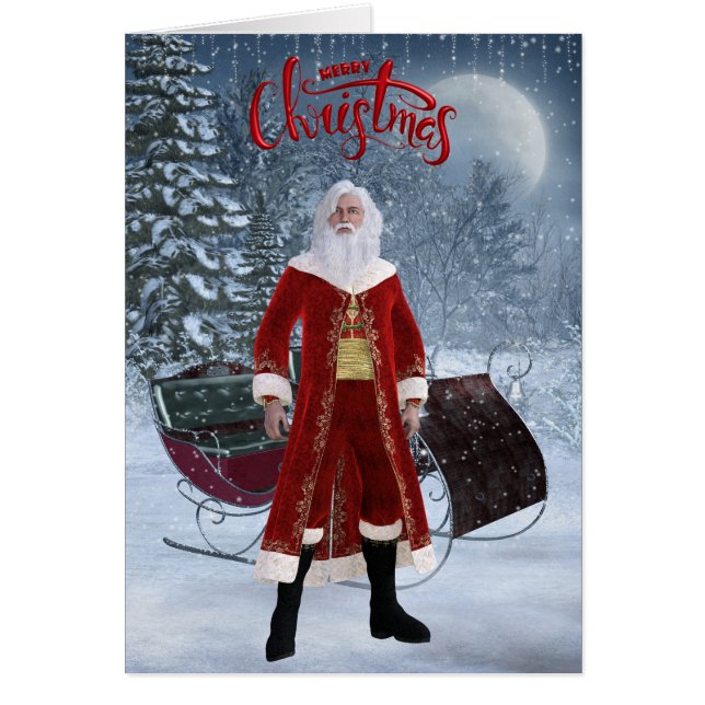 Modern Santa and Sleigh Christmas Card (Front)