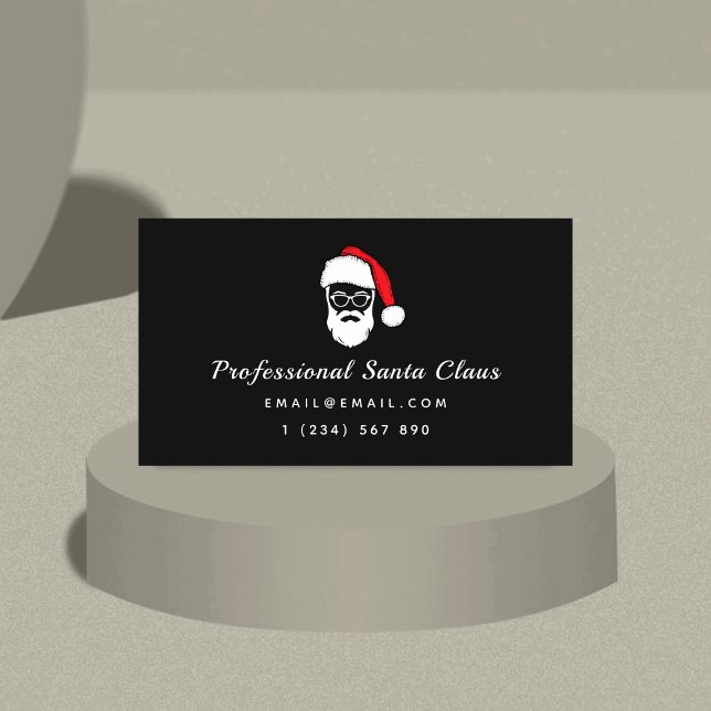 Modern Santa Christmas Theme Minimal Simple Black Business Card (Creator Uploaded)
