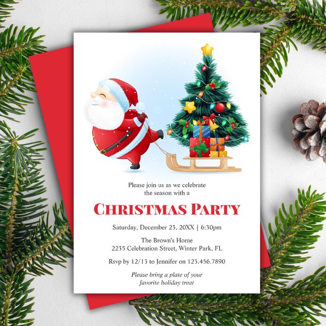 Modern Santa Christmas Tree Holiday Party Invitation (Modern Santa Christmas Tree Holiday Party Invitation)