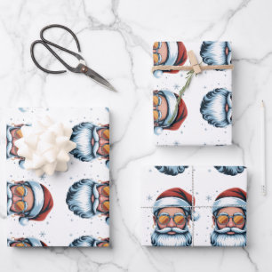 Modern Santa Claus Vector Art with Sunglasses , Wrapping Paper Sheet