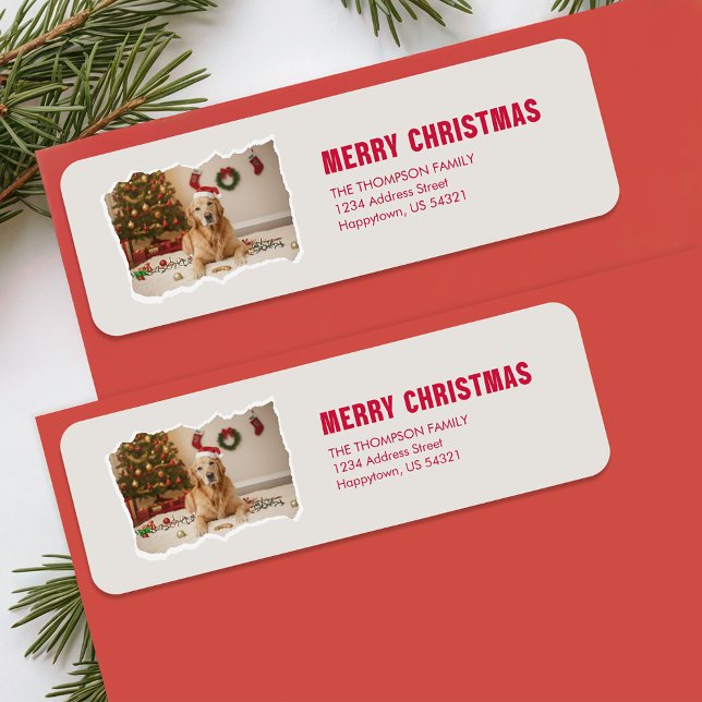 Modern Santa Dog Photo Christmas Return Address (Creator Uploaded)