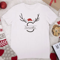 Modern Santa Monogram Antler Christmas Custom Name