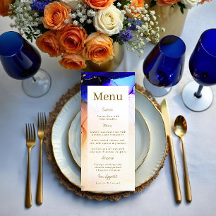 Modern Sapphire Blue and Orange Wedding Menu