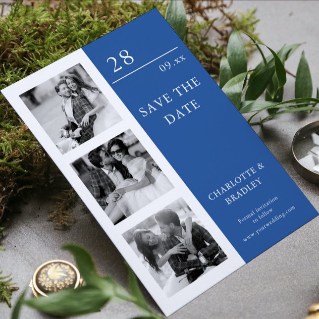 Modern Sapphire Blue Four Photo Wedding Save The Date (Creator Uploaded)