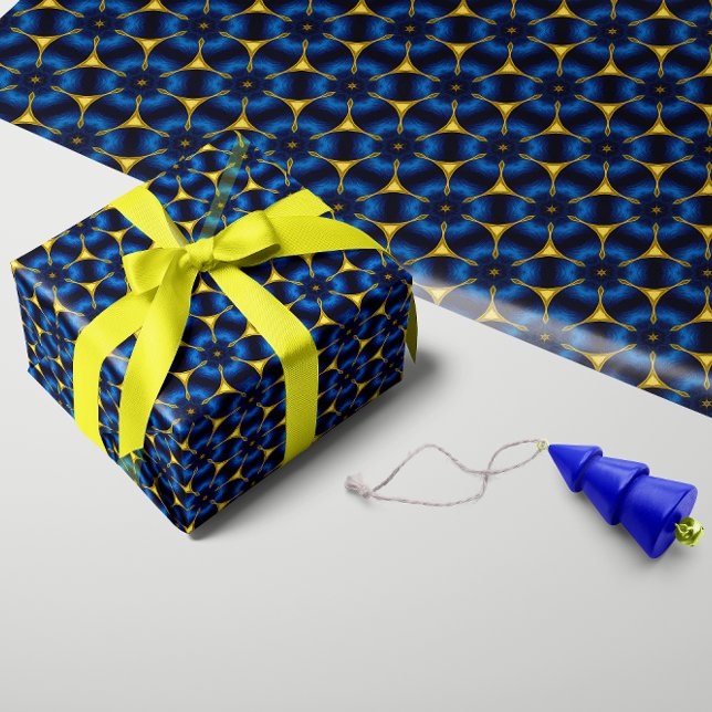 Modern Sapphire Collection Bright Indigo and Gold Wrapping Paper (Creator Uploaded)