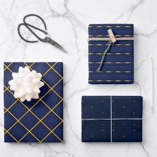 Modern Sapphire Collection Dark Indigo and Gold  Wrapping Paper Sheet