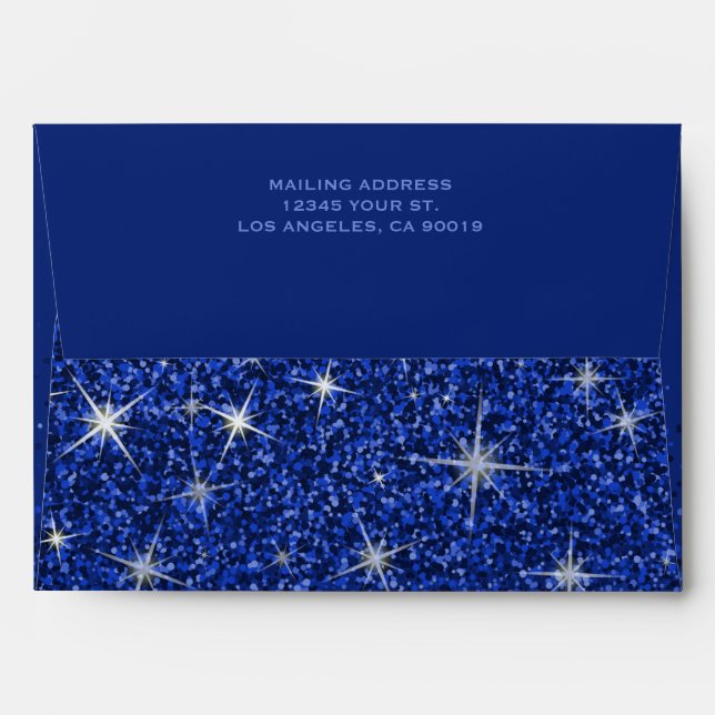 Modern Sapphire Glitz Glitter Wedding Envelope (Back (Top Flap))