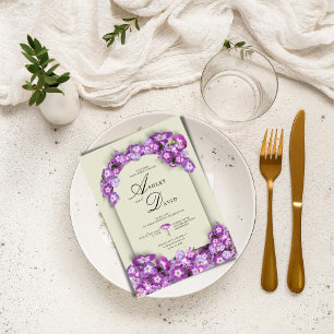 Modern Satin Linen Purple Lilac Arc Floral Wedding Invitation