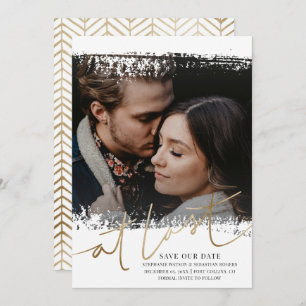 Modern Save Our Date Photo Gold & White  Invitation