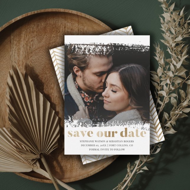 Modern Save Our Date Photo Gold & White  Invitation (Creator Uploaded)