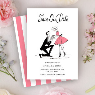 Modern Save Our Date Vintage Pink Hand Drawn Invitation