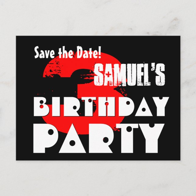 Modern Save the Date 3rd Birthday Party V35 Announcement Postcard (Front)