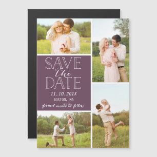 Modern Save The Date 4 Photo Classic PurpleCollage Magnetic Invitation