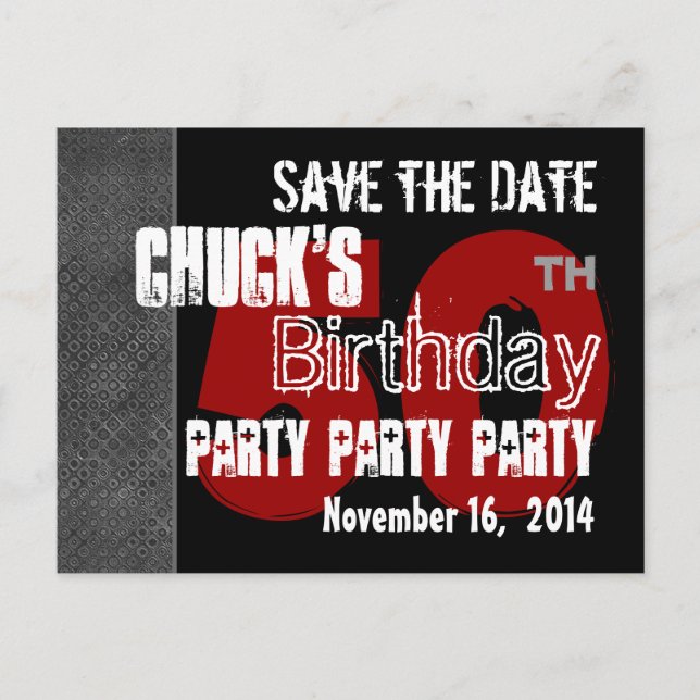 Modern Save the Date 50th Birthday Party R203D Announcement Postcard (Front)
