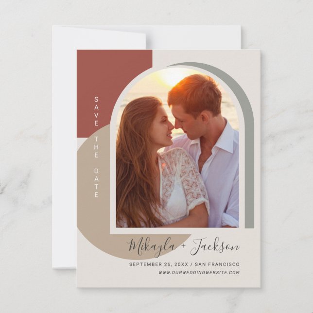 Modern Save the Date Bold Abstract Arch Photo Invitation (Front)