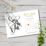 Modern Save the Date Calendar Gold Love Heart<br><div class="desc">This pretty save the date card features a calendar and pretty gold love heart highlighting your special date. The reverse has additional save the date details,  including your wedding website,   Designed by Thisisnotme©</div>