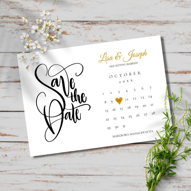 Modern Save the Date Calendar Gold Love Heart Invitation (Creator Uploaded)