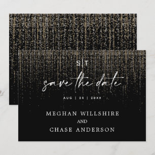Modern Save the Date Edgy Champagne Glitter Invitation