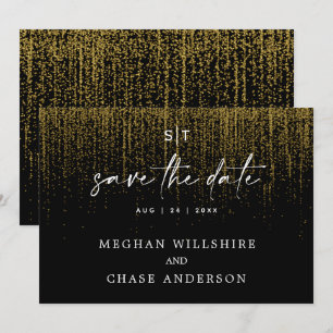 Modern Save the Date Edgy Gold Glitter Invitation