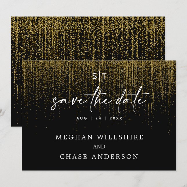 Modern Save the Date Edgy Gold Glitter Invitation (Front/Back)