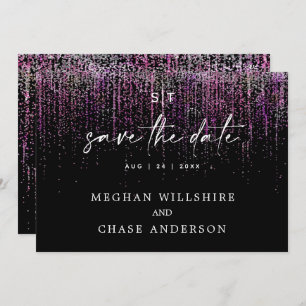 Modern Save the Date Edgy Magenta Glitter Invitation