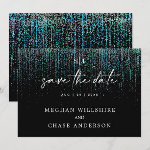 Modern Save the Date Edgy Teal Glitter Invitation