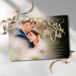 Modern Save the Date Elegant Gold Script Photo Magnetic Invitation<br><div class="desc">This elegant chic photo save the date magnetic card features your special photo and a decorative gold script save the date above your names,  date and venue. Designed by Thisisnotme©</div>