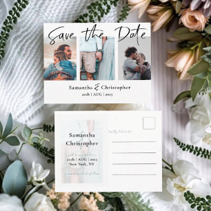 Modern Save the Date Elegant Script Photo Collage Announcement Postcard
