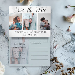 Modern Save the Date Elegant Script Photo Collage  Announcement Postcard