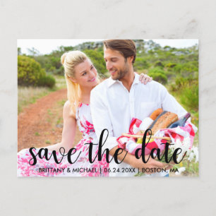 Modern Save The Date Engagement Couple Photo Postcard