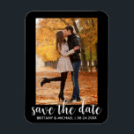 Modern Save The Date Engagement Couple Photo WB Magnet<br><div class="desc">Modern Save The Date Engagement Couple Photo Magnet Long - White Script</div>