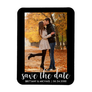 Modern Save The Date Engagement Couple Photo WB Magnet