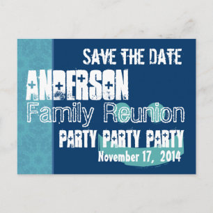 Modern Save the Date Family Reunion Aqua Blue V01 Announcement Postcard