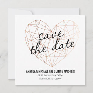 Modern save the date geometric rose gold heart