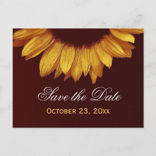 Modern Save the Date Gold Coloured Sunflower v6 Announcement Postcard (Front)