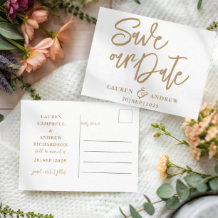 Modern Save the Date Gold Text Postcard