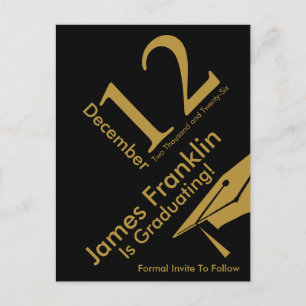 Modern Save The Date Graduation Black and Gold Announcement Postcard