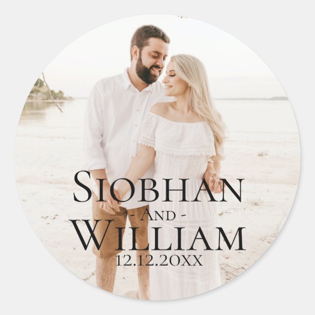 Modern Save The Date Personalised Photo Classic Round Sticker (Front)