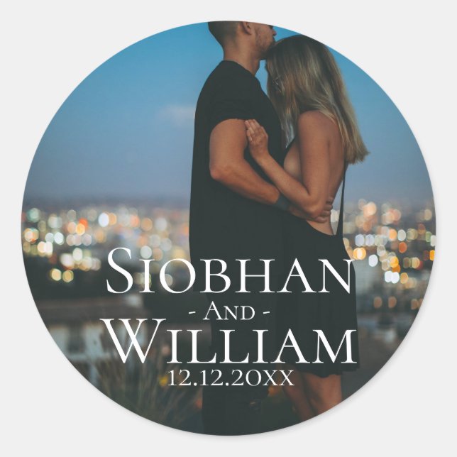 Modern Save The Date Personalised Photo Classic Round Sticker (Front)