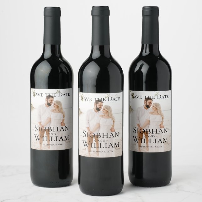 Modern Save The Date Personalised Photo Wine Label (Bottles)
