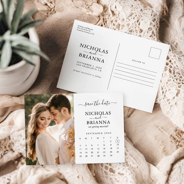 Modern Save the Date Photo Calendar Simple Elegant Postcard (Creator Uploaded)