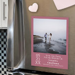 Modern Save the Date Photo Dusty Rose Magnet<br><div class="desc">This magnetic card is a great way to let your friends and family know to save the date for your upcoming wedding. Features a simple, modern, artistic, minimalist design with a square photo on a dusty rose or mauve pink coloured background with white text. The date is displayed with the...</div>