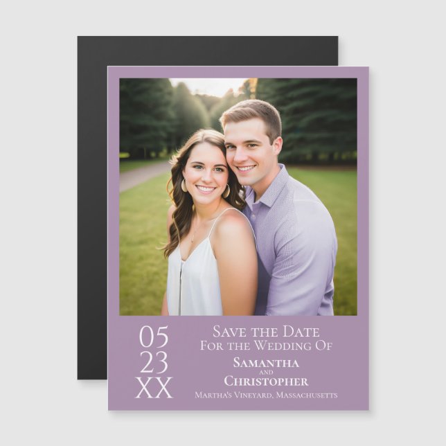 Modern Save the Date Photo Lavender Magnet (Front/Back)
