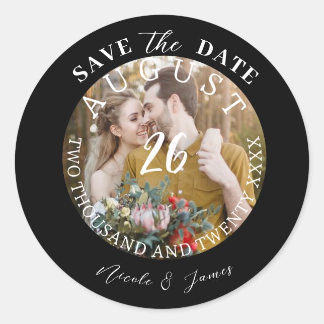 Modern Save the Date Photo Picture Wedding  Classic Round Sticker (Front)